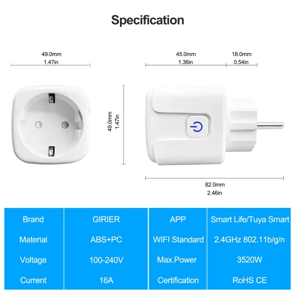 16A wifis okos konnektor részletes leírás